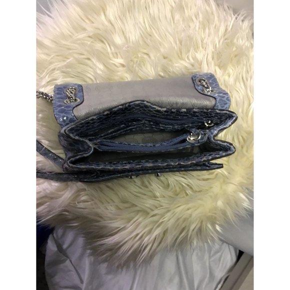 Michael Kors Aquamarine Python Embossed Leather Sloan Studded Shoulder Bag - Picture 9 of 11